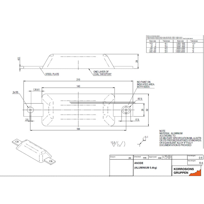 Aluminiumanod KGS© 0,4kg netto, 59463 rev A Målas