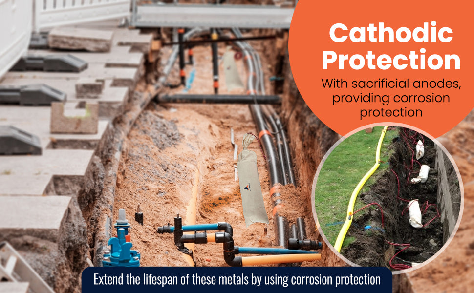 MAGNESIUM ANOD I BACKFILL, 4KG/9LBS, 1,7V, 10m 10mm2 röd XLPE/PVC