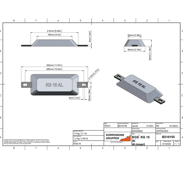 Alumiinianodi TYYPPI 15 (AL-varsi) - 215*95*30