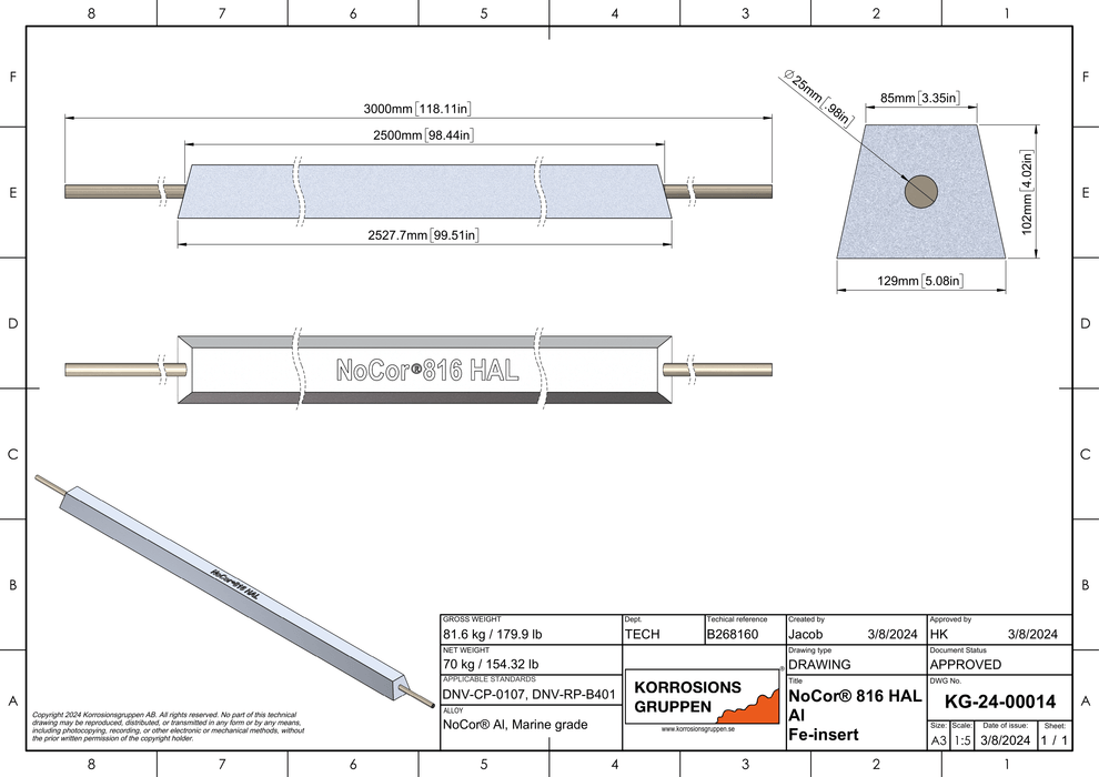 Drawing for Anode for Harbour B268160-1