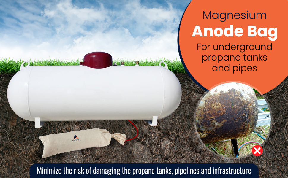 Magnesium Anode Bag 7.7KG/17lb 1.7V, INCL 16,4ft. of 8 gauge red XLPE/PVC cable, for underground propane tanks and pipes