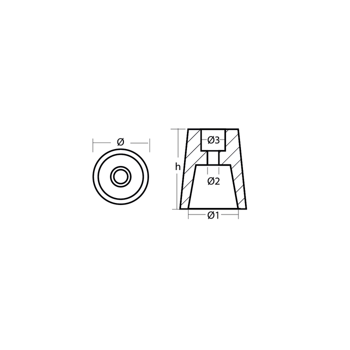 Sinkkianodipotkuri, kartiomainen, 30mm akseli, R800401
