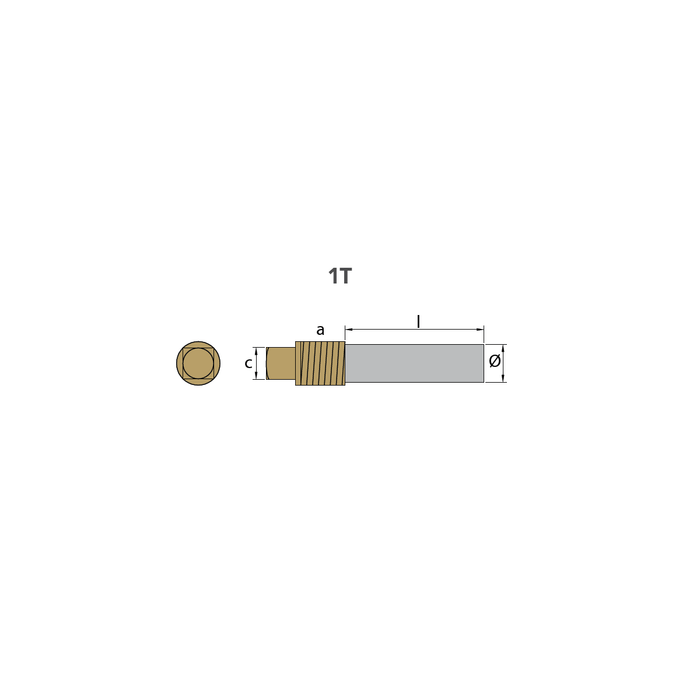 Sinkkianodi Volvo Penta, tyyppi kynäanodi Ø15 L.40 messinkitulpalla th.1/2'' Bspt, VP 838929