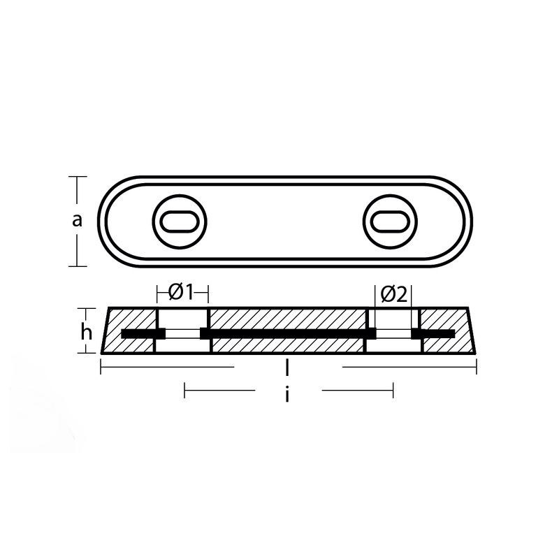 VETUS 35 Aluminium Anode, 350×68×36 mm, 200 mm Hole Spacing – T00223AL