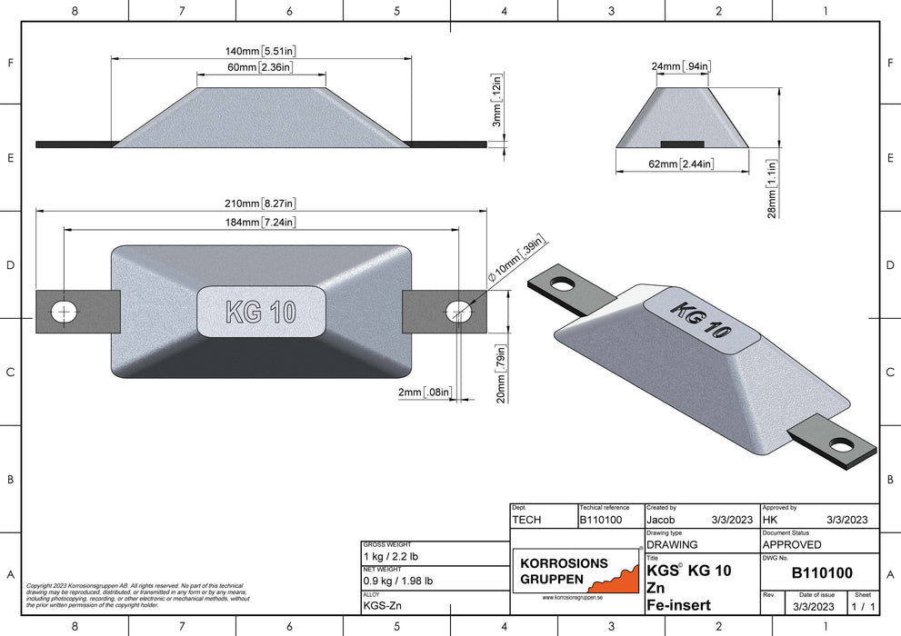 Sinkkianodi TYYPPI 10 - 140*62*28mm