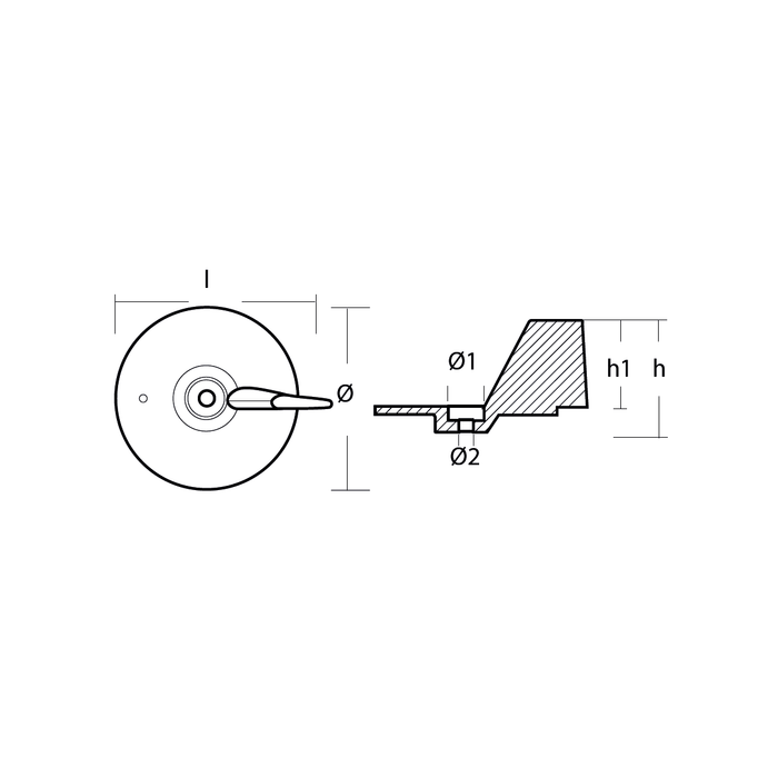 Ritning på Zinkanod Honda, motor, HP 8-10-15, 0.395kg/0.87LB, R801410 - AnodeFactory