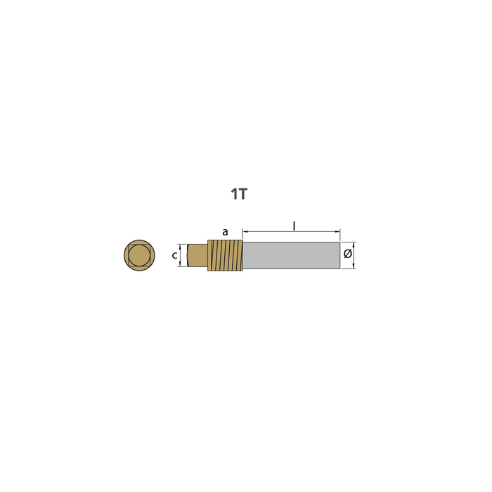 Ritning på  Zinkanod General Motors,  ᴓ16*54, motor 1/2" gas, komplett, R802000C - AnodeFactory