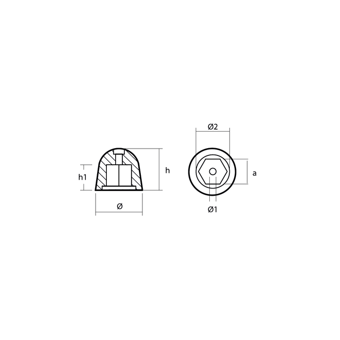 Aluminiumanod Sidepower - Sleipner propeller nut SE130/170 - SP240/285, 201180 - AnodeFactory