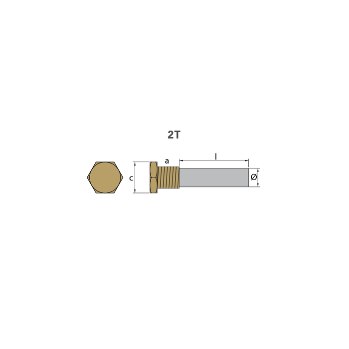 Martec pencil anod Ø 10 L.15 komplett, med mässingsplugg 1/4''GAS conico